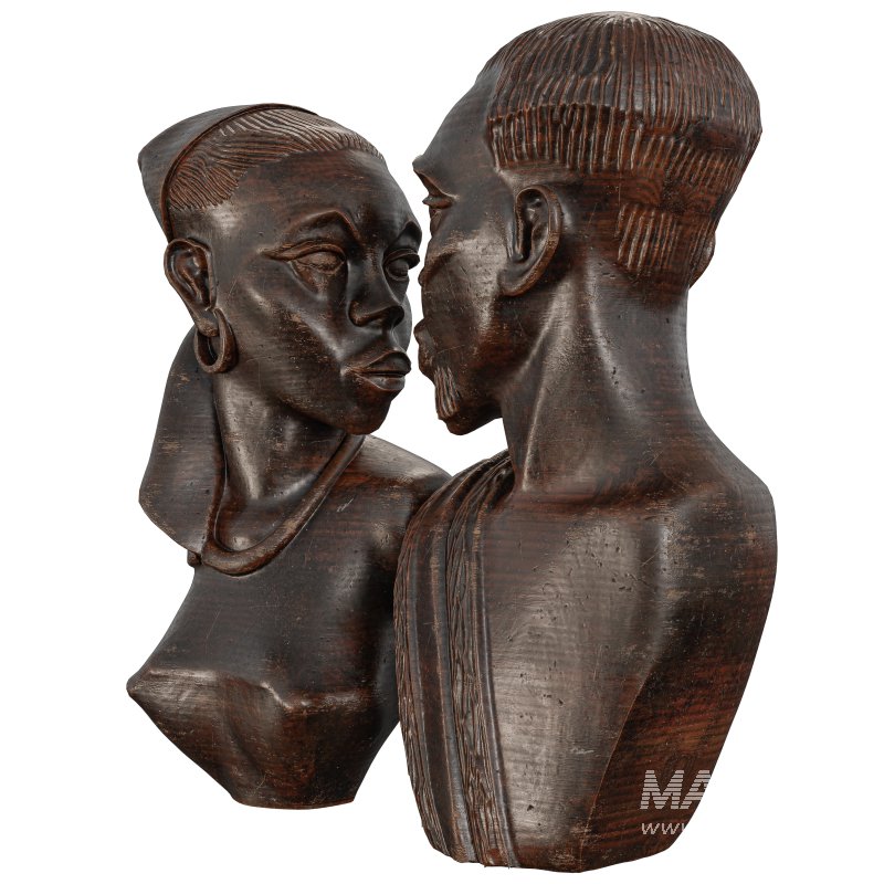 Wooden African Couple Statue - Image 2