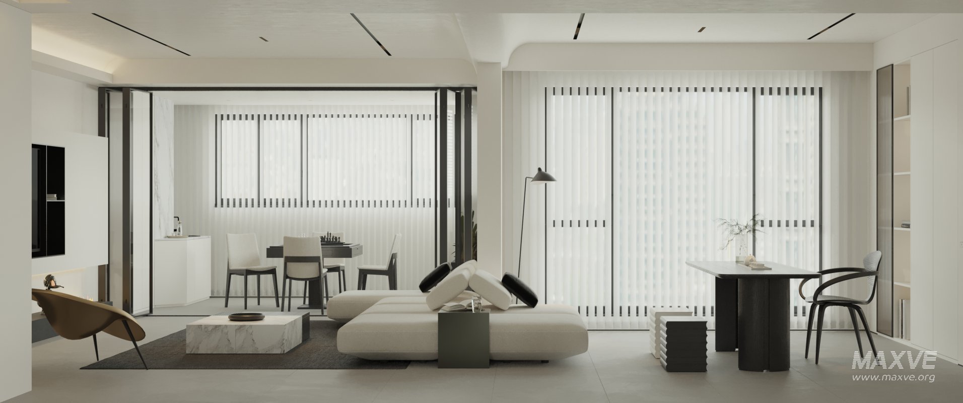 Modern living room and dining room bedroom interior scene - Image 1