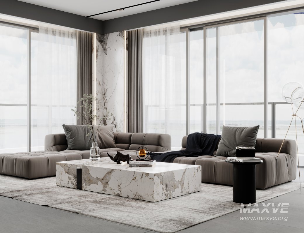 Modern living room and dining room interior scene - Image 4