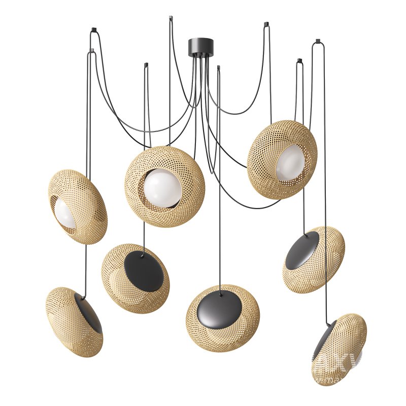 Bamboo 8 Lampshades Cluster Pendant Lamp - Image 5