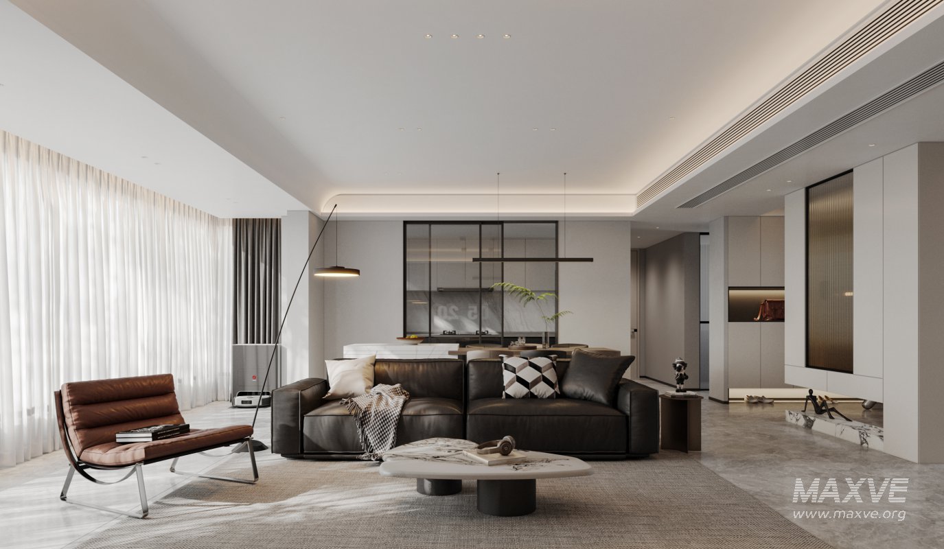 Modern living room and dining room interior scene - Image 2