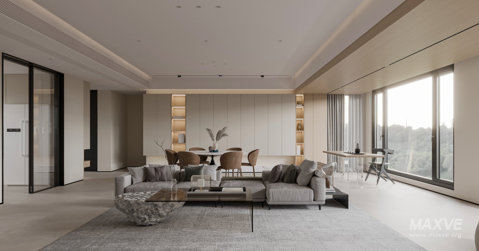 Modern living room and dining room interior scene - Image 4