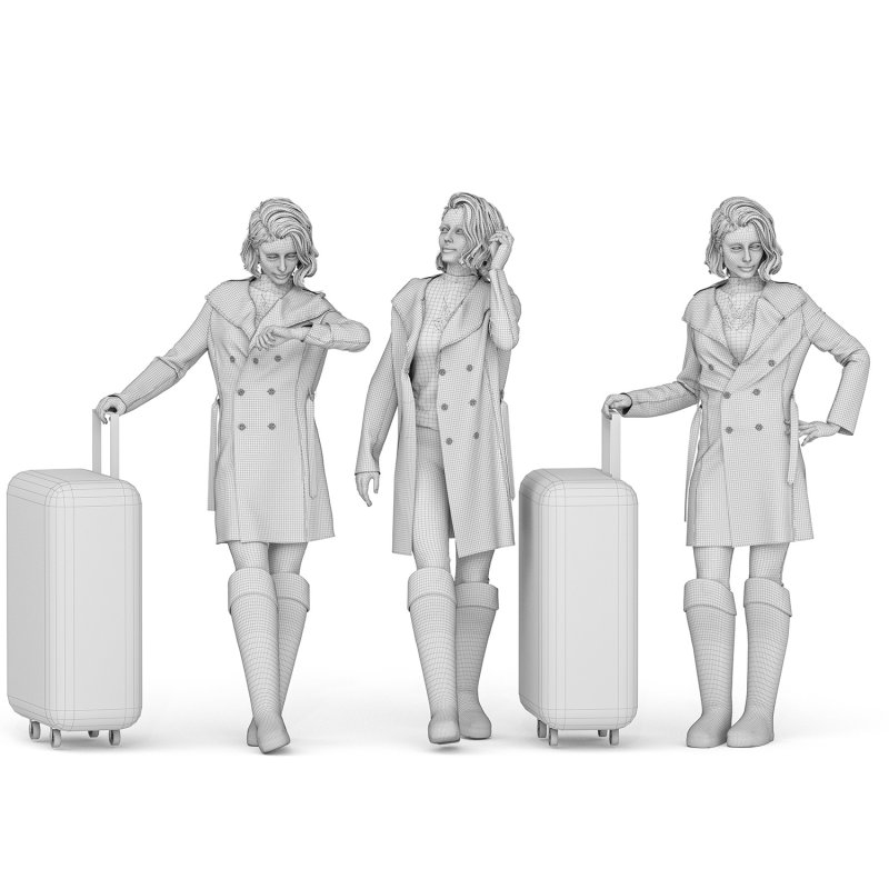 Travel Woman in Trip With Coat in 03 Poses - Image 3