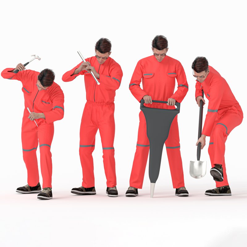 Worker Labor man work tools in 04 poses - Image 5