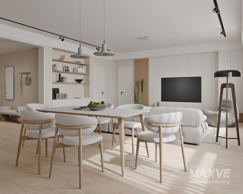 Modern living room and dining room interior scene - Image 2