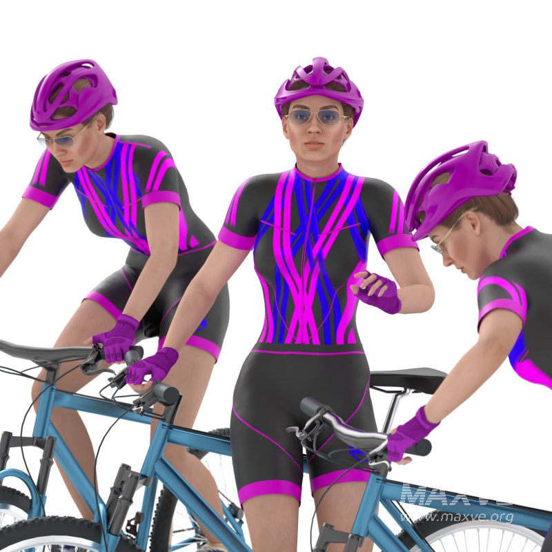 Cyclist woman in 03 poses - Image 1