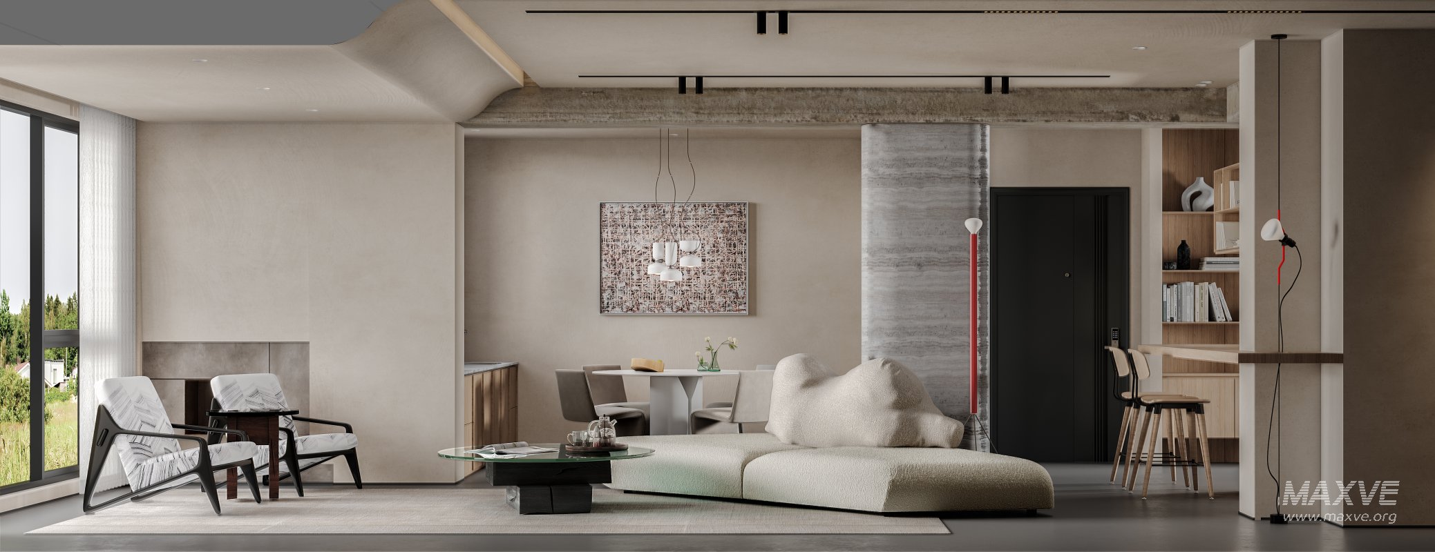 Modern living room and dining room interior scene - Image 2