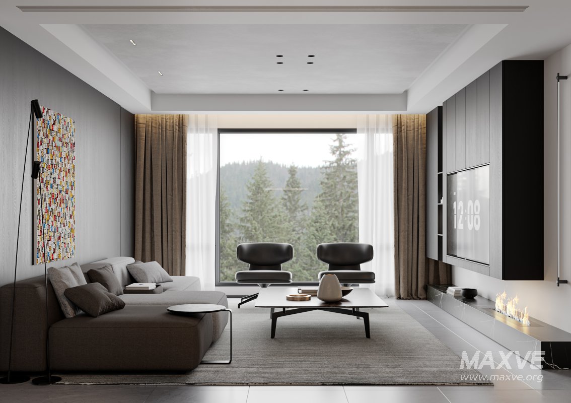 Modern living room and dining room interior scene - Image 2