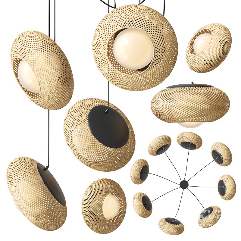 Bamboo 8 Lampshades Cluster Pendant Lamp - Image 3