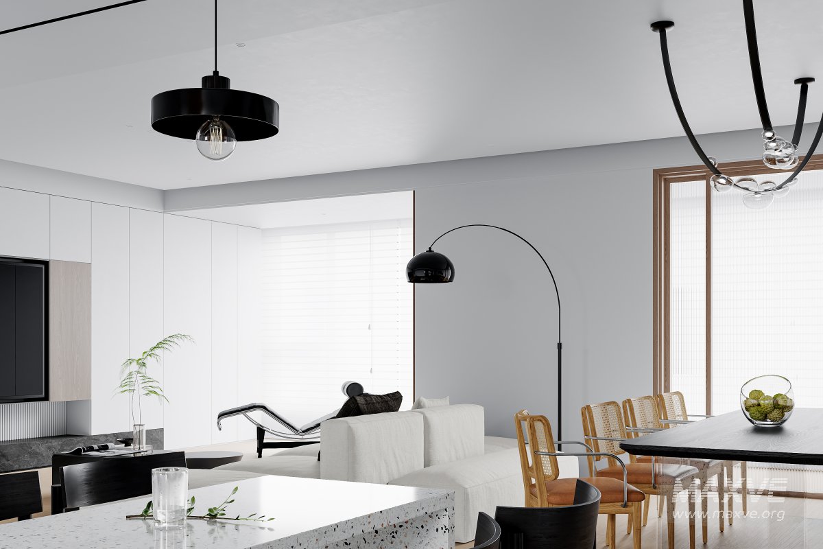 Modern living room and dining room interior scene - Image 7