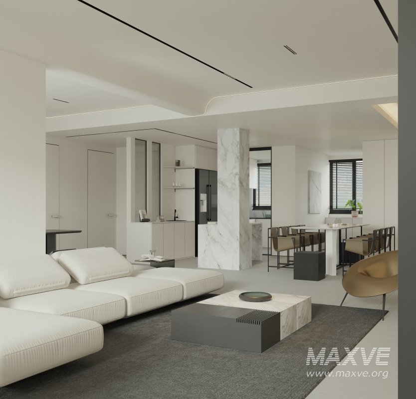 Modern living room and dining room bedroom interior scene - Image 10