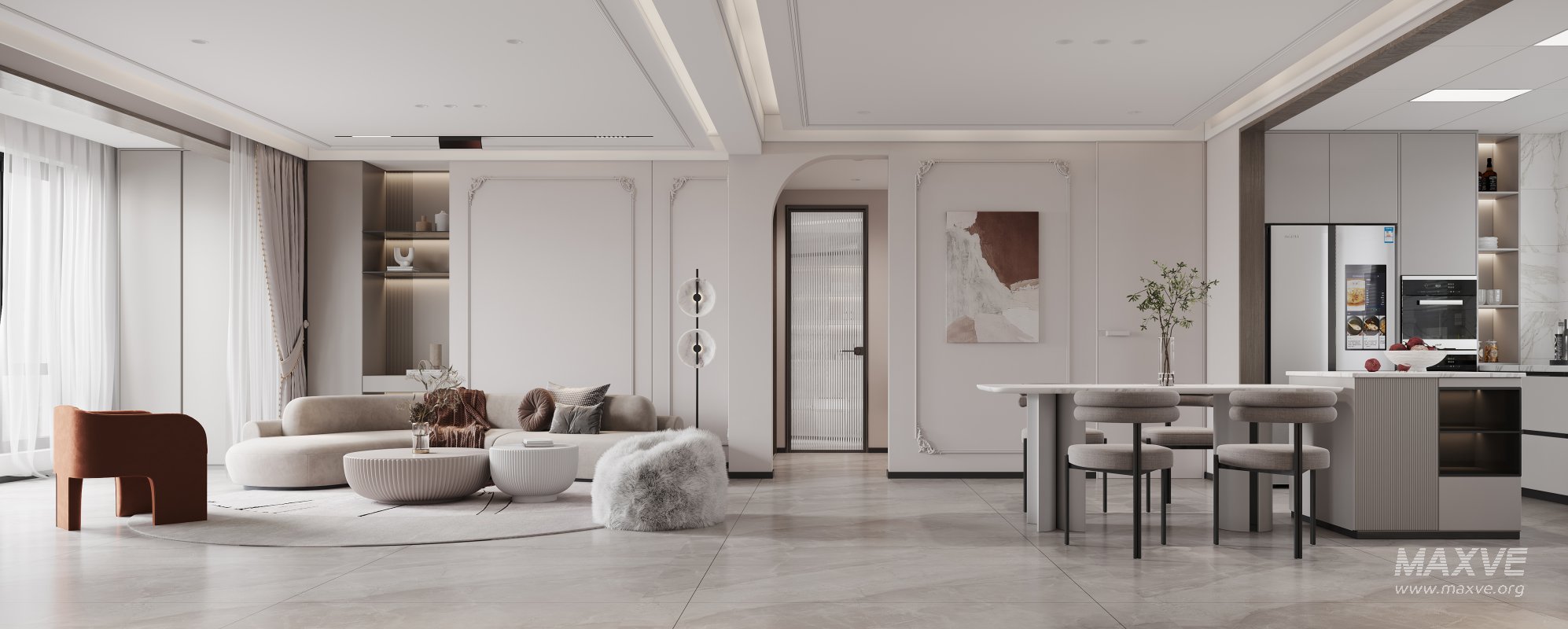 Modern living room and dining room kitchen interior scene - Image 11