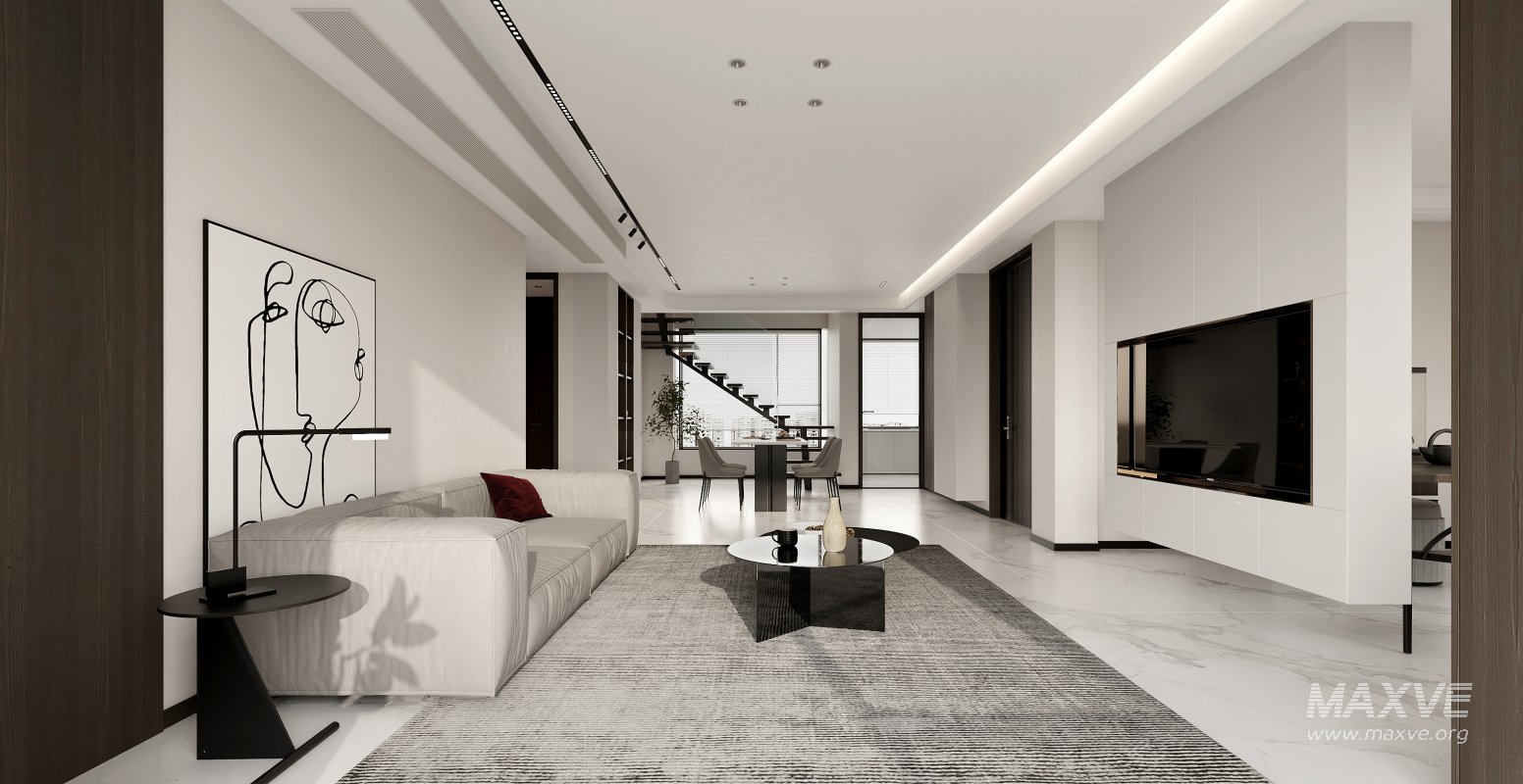 Modern living room and dining room interior scene - Image 2