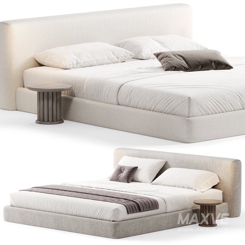 Amabilis Gray Cotton Linen Headboard Bed By Casaspace - Image 1