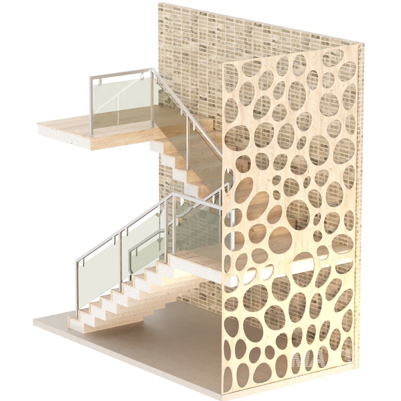 wooden staircase with brick wall - Image 3