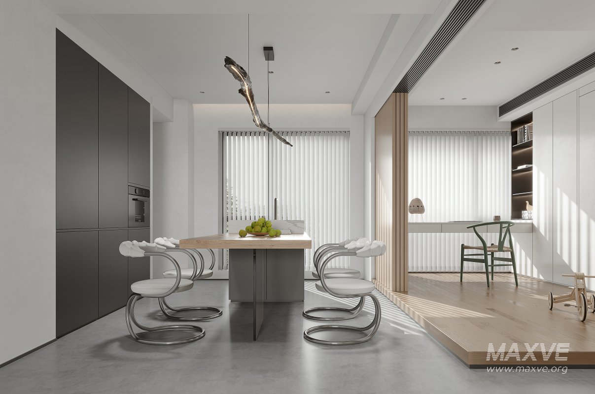 Modern living room and dining room interior scene - Image 8