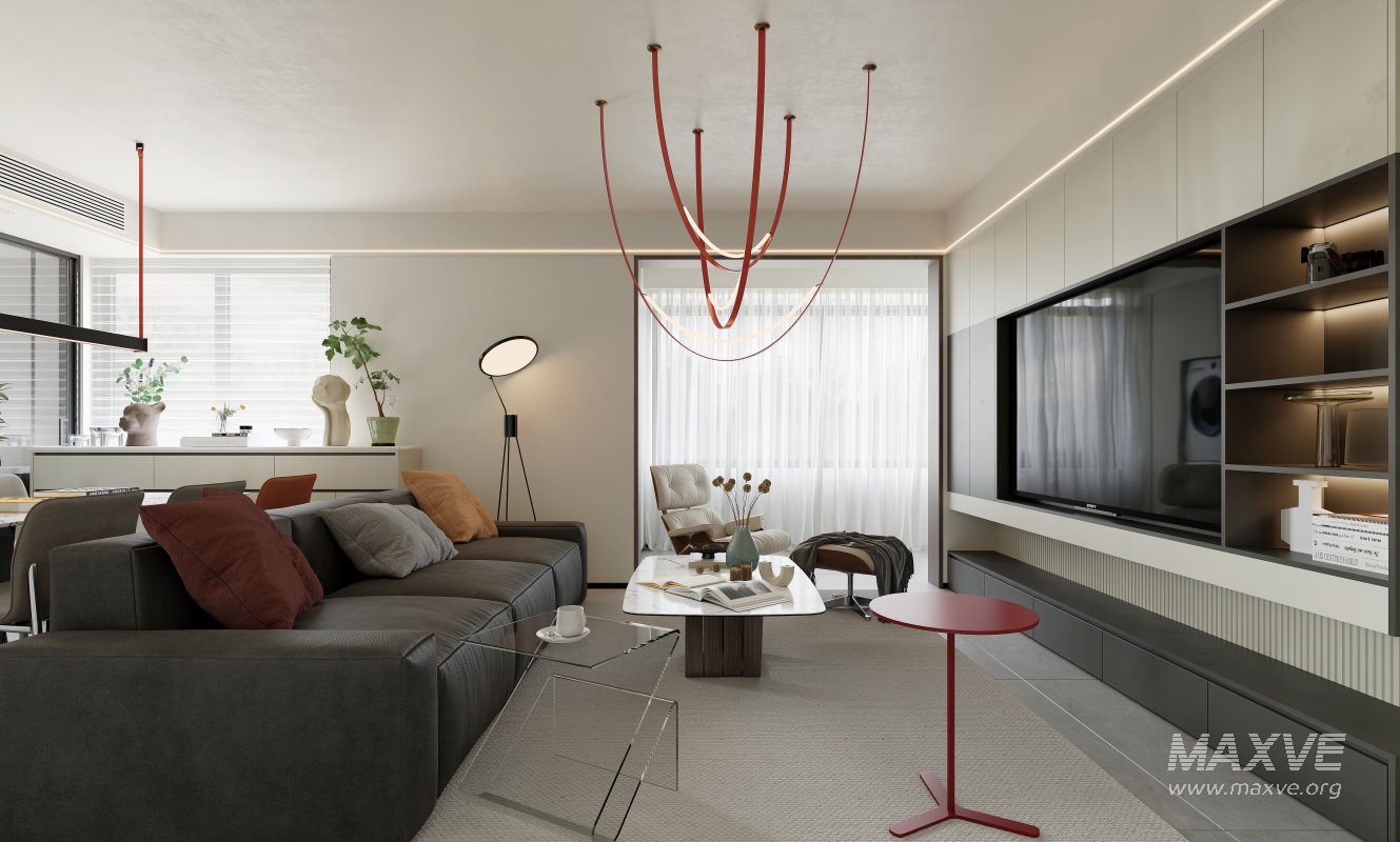 Modern living room and dining room interior scene - Image 4