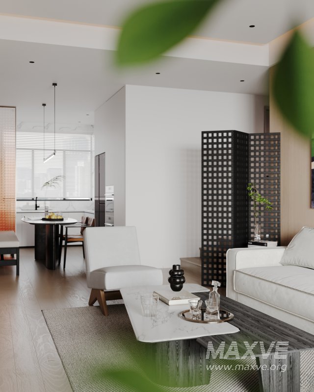 Modern living room and dining room interior scene - Image 1