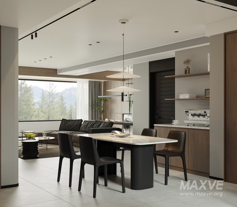 Modern living room and dining room interior scene - Image 1