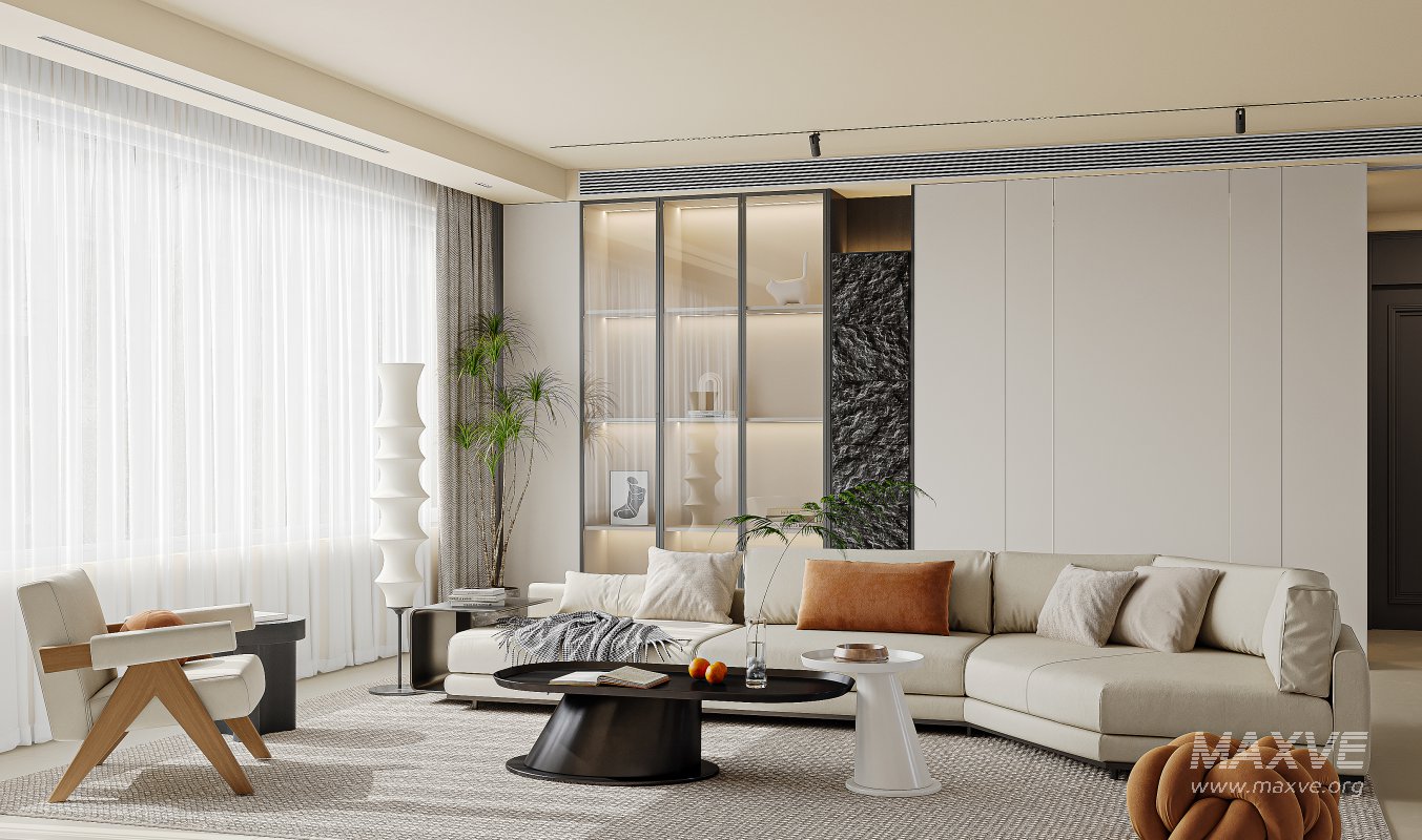Modern living room and dining room interior scene - Image 1