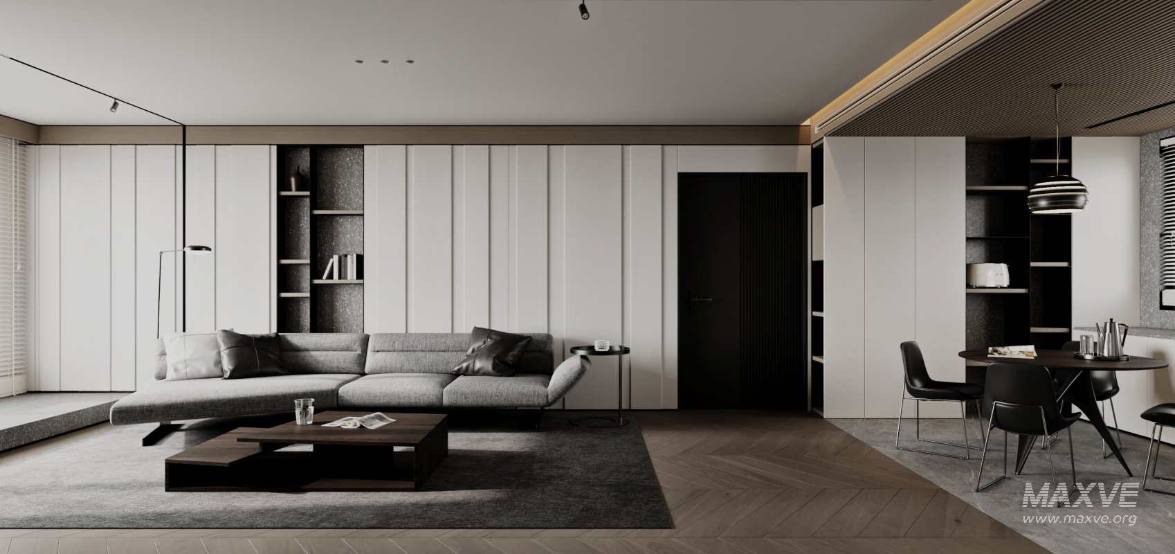 Modern living room and dining room interior scene - Image 1