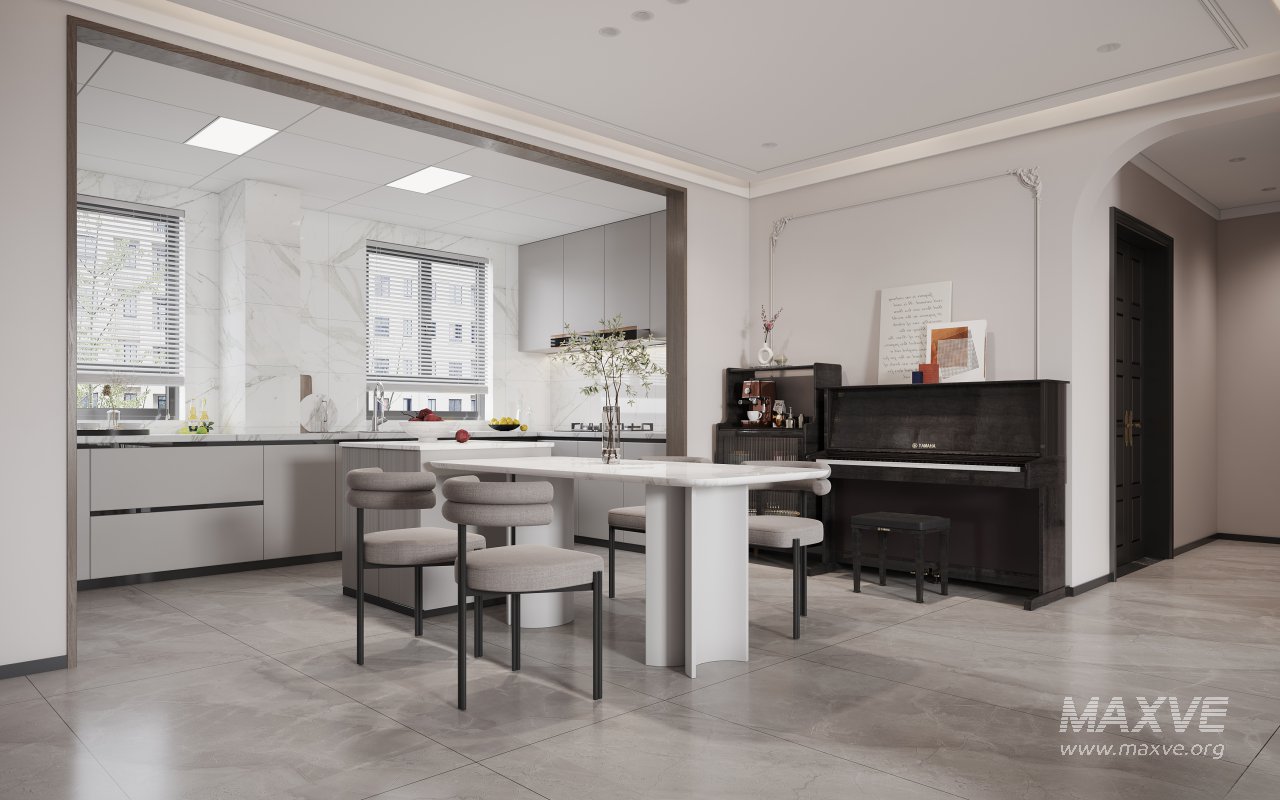 Modern living room and dining room kitchen interior scene - Image 2
