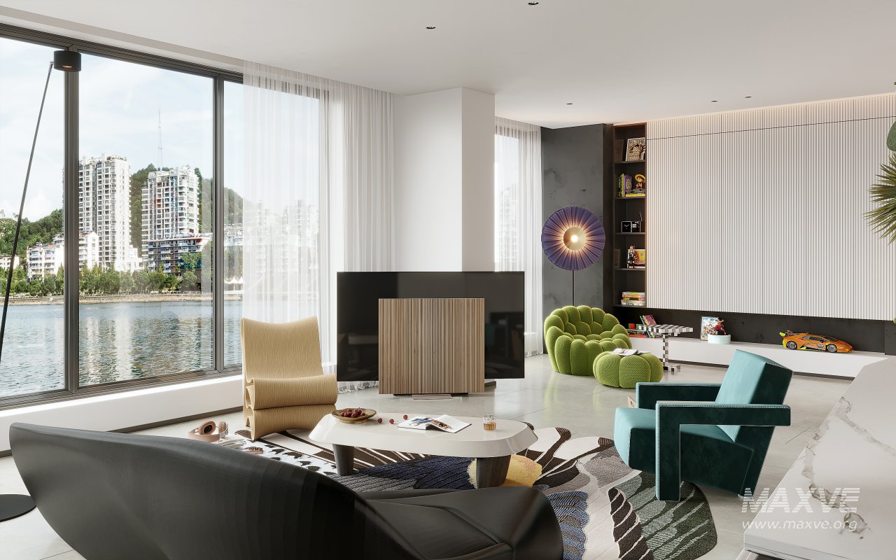 Modern living room and dining room interior scene - Image 1