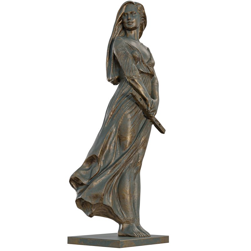 Antique Elegant Woman Sculpture with Flute - Image 2