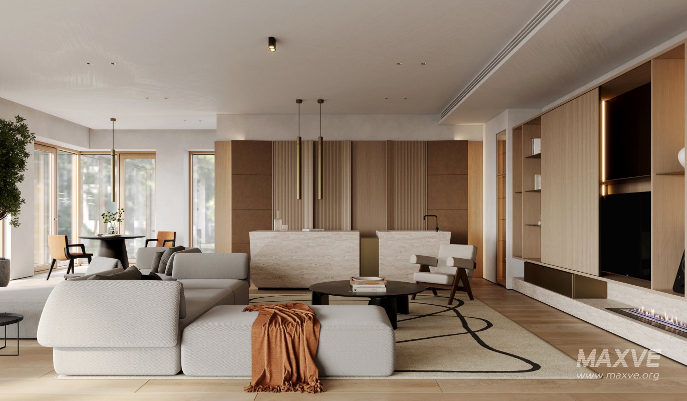 Modern living room and dining room interior scene - Image 2