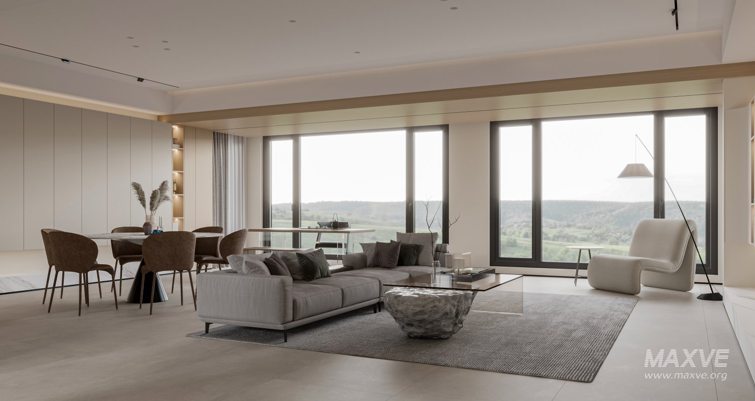 Modern living room and dining room interior scene - Image 1