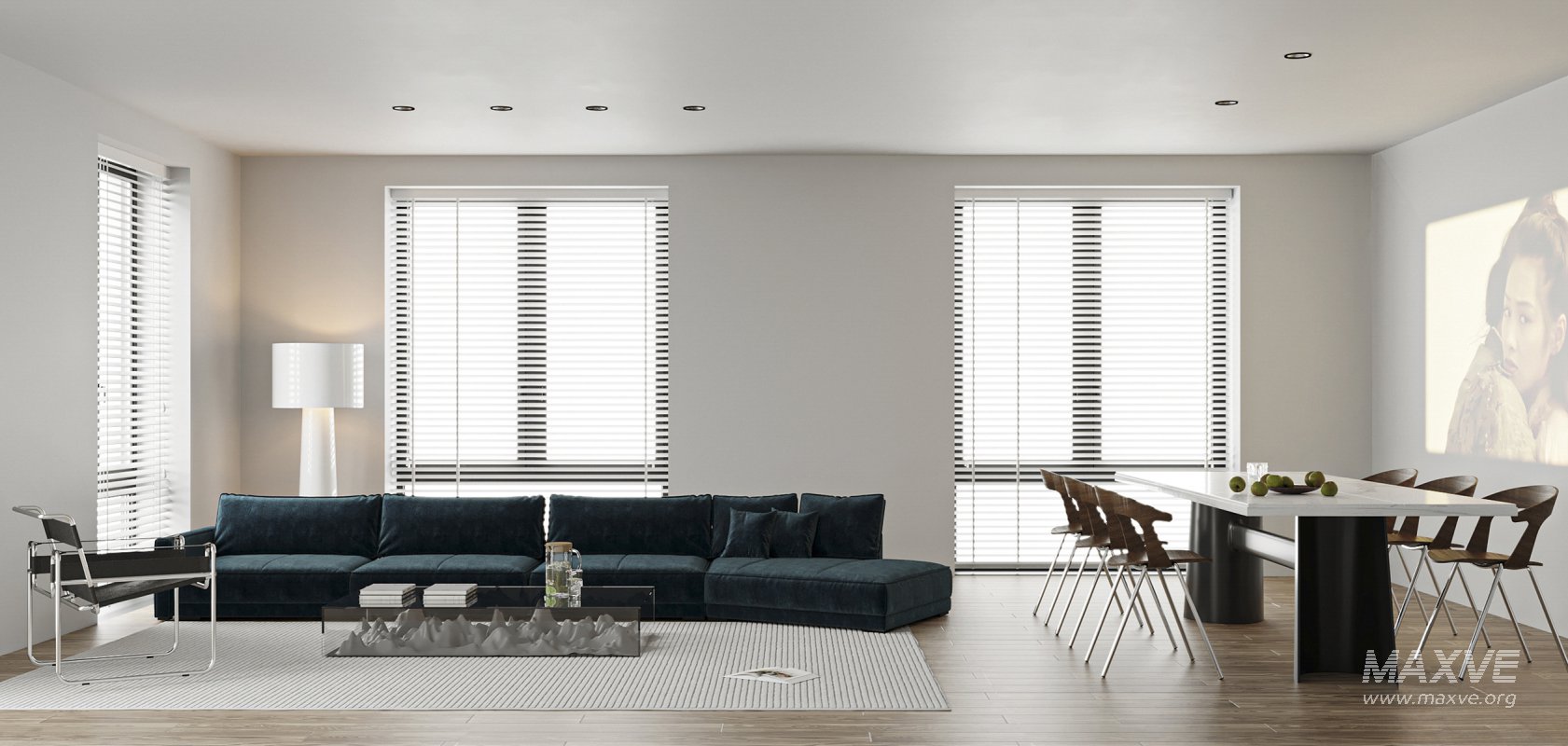 Modern living room and dining room bedroom interior scene - Image 12