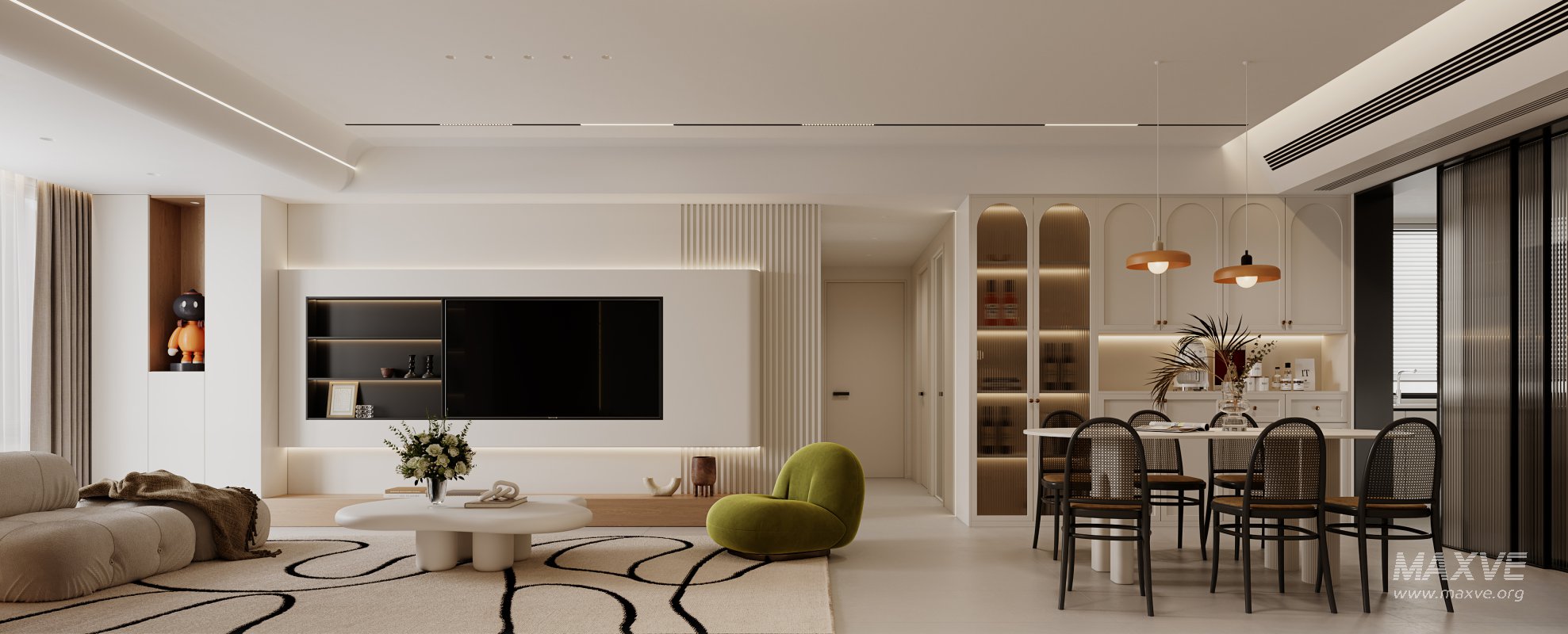 Modern living room and dining room interior scene - Image 1