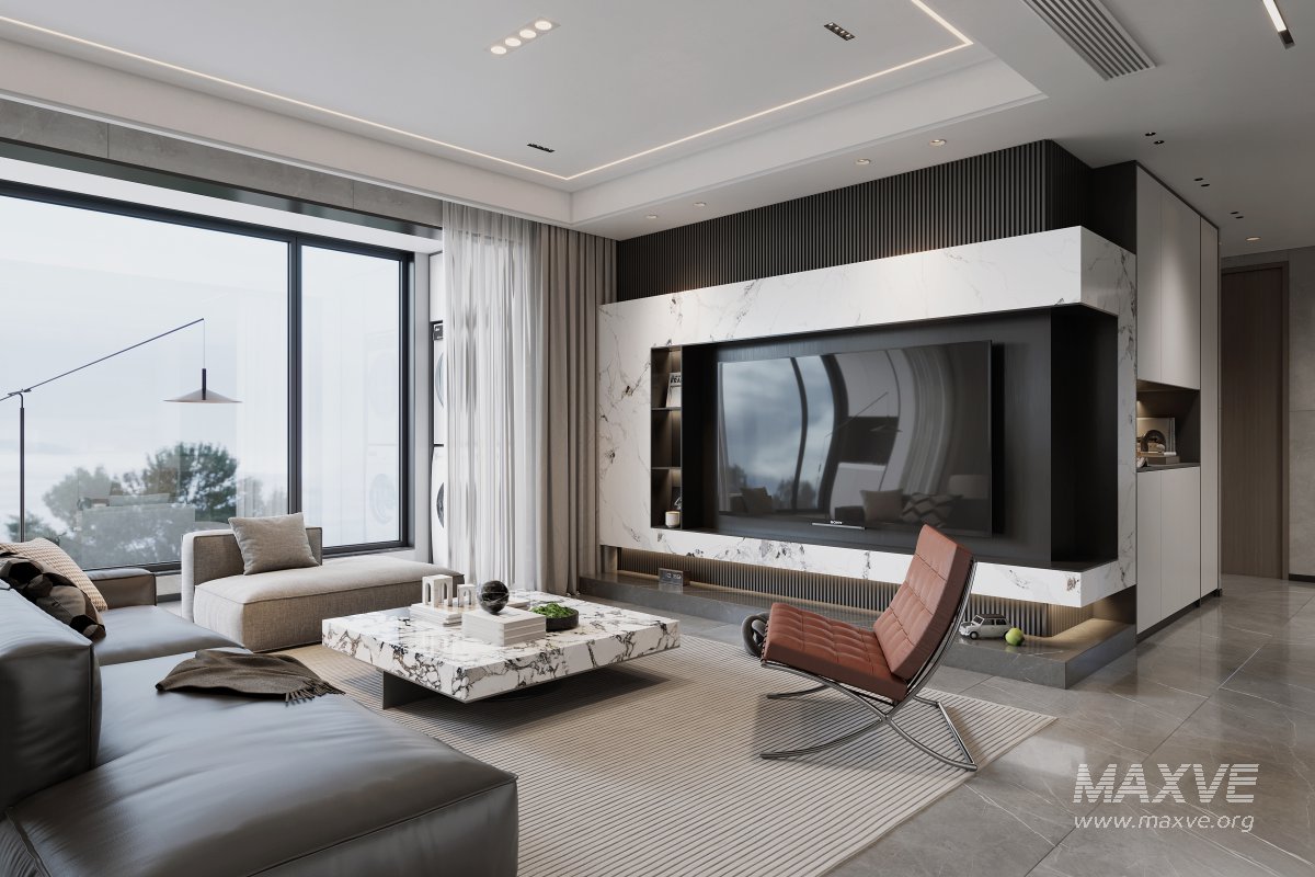 Modern living room and dining room interior scene - Image 1