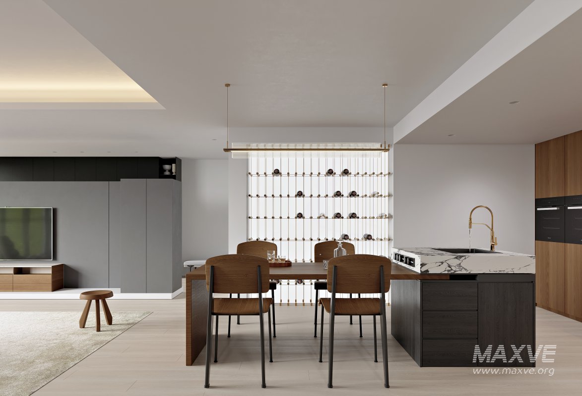 Modern living room and dining room interior scene - Image 1
