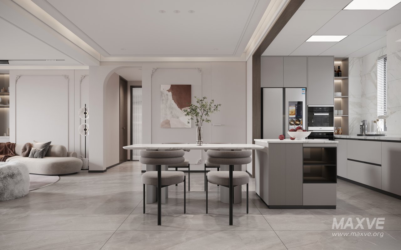 Modern living room and dining room kitchen interior scene - Image 5