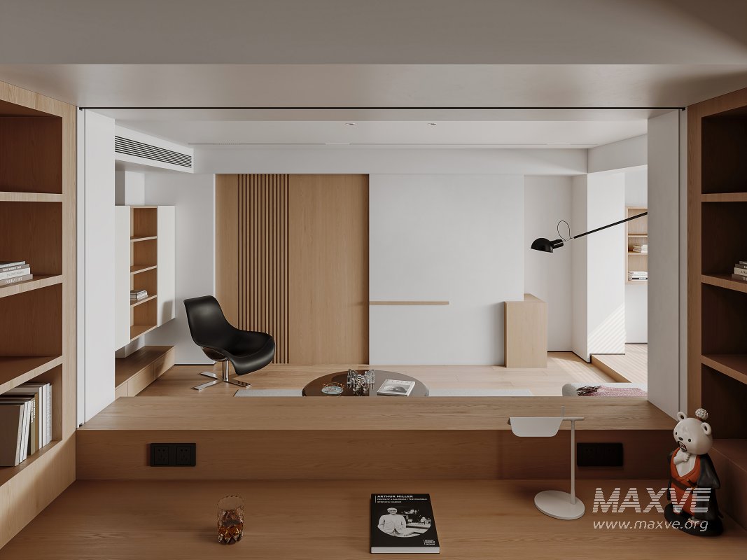 Modern living room and dining room office room interior scene - Image 1