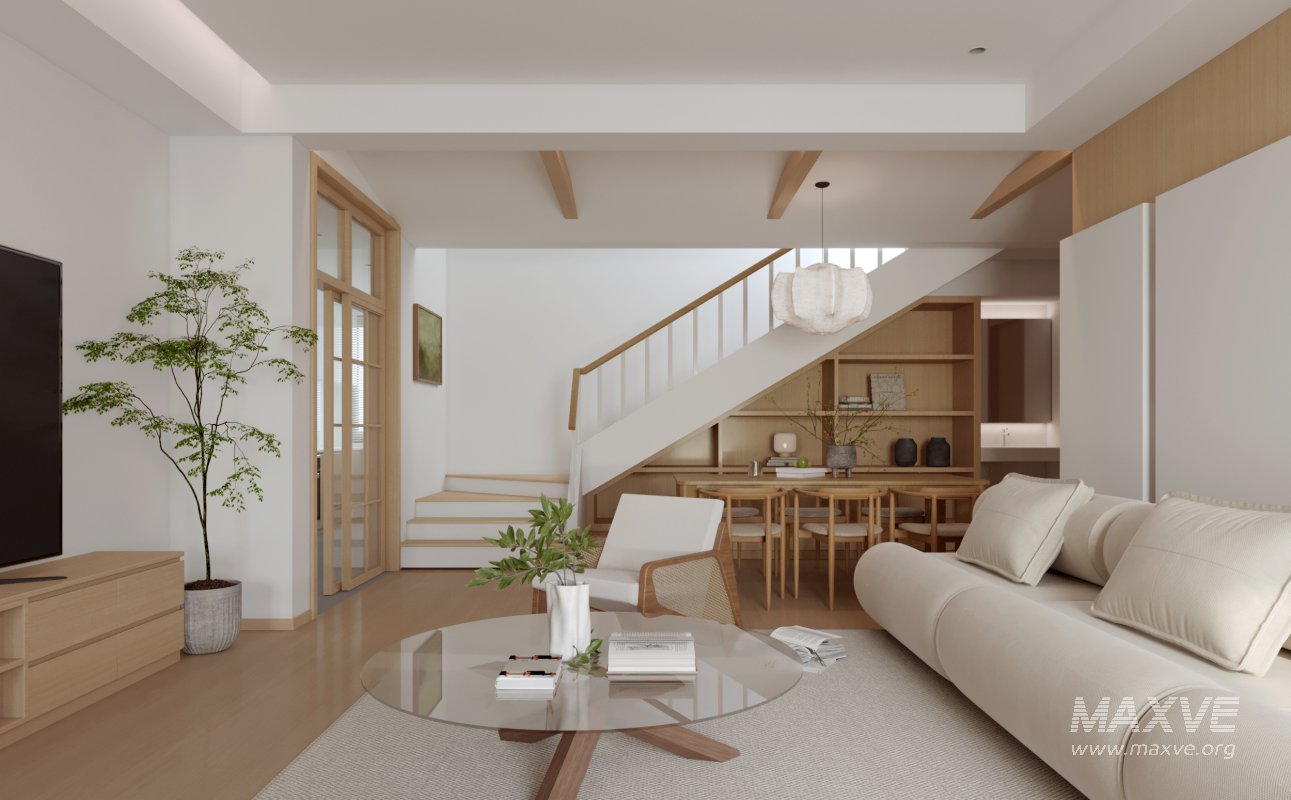 Modern living room and dining room interior scene - Image 1