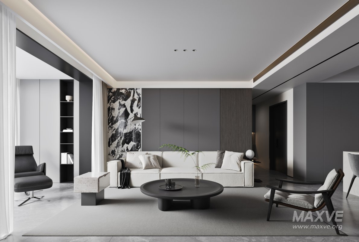 Modern living room and dining room interior scene - Image 1