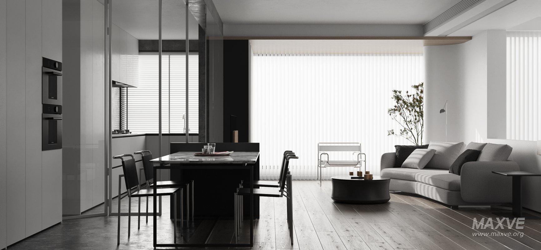 Modern living room and dining room interior scene - Image 1