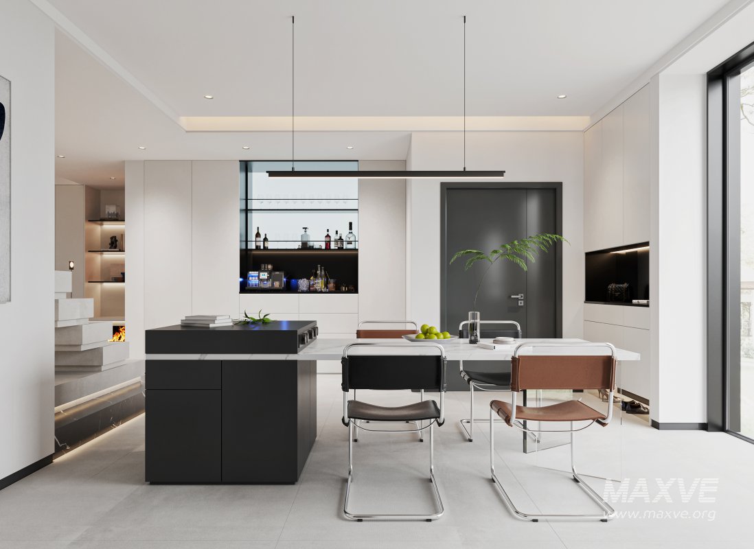 Modern living room and dining room interior scene - Image 1