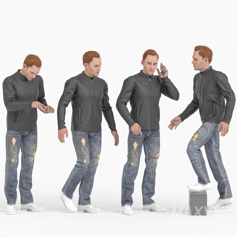 Casual Man With Leather Coat and Jeans 04 Poses - Image 3