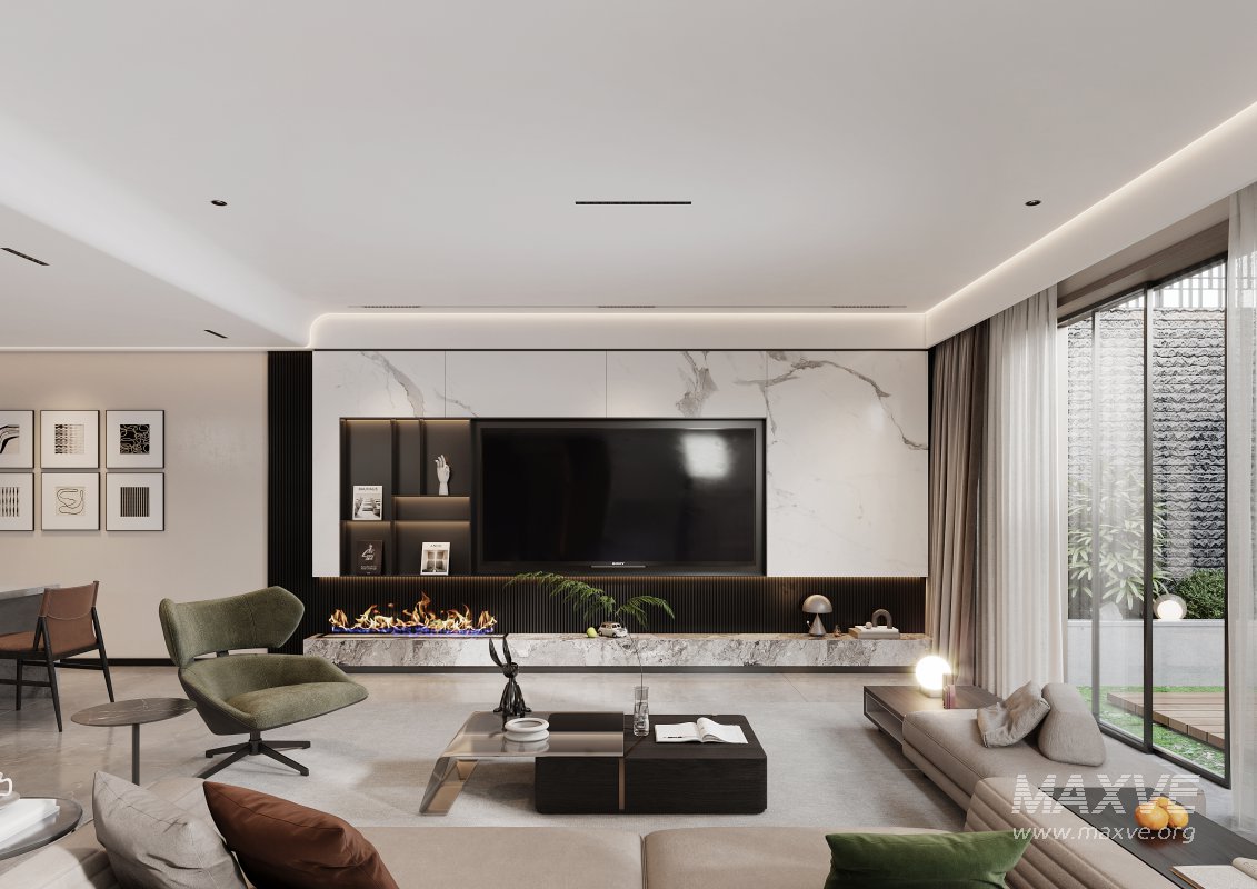 Modern living room and dining room interior scene - Image 3