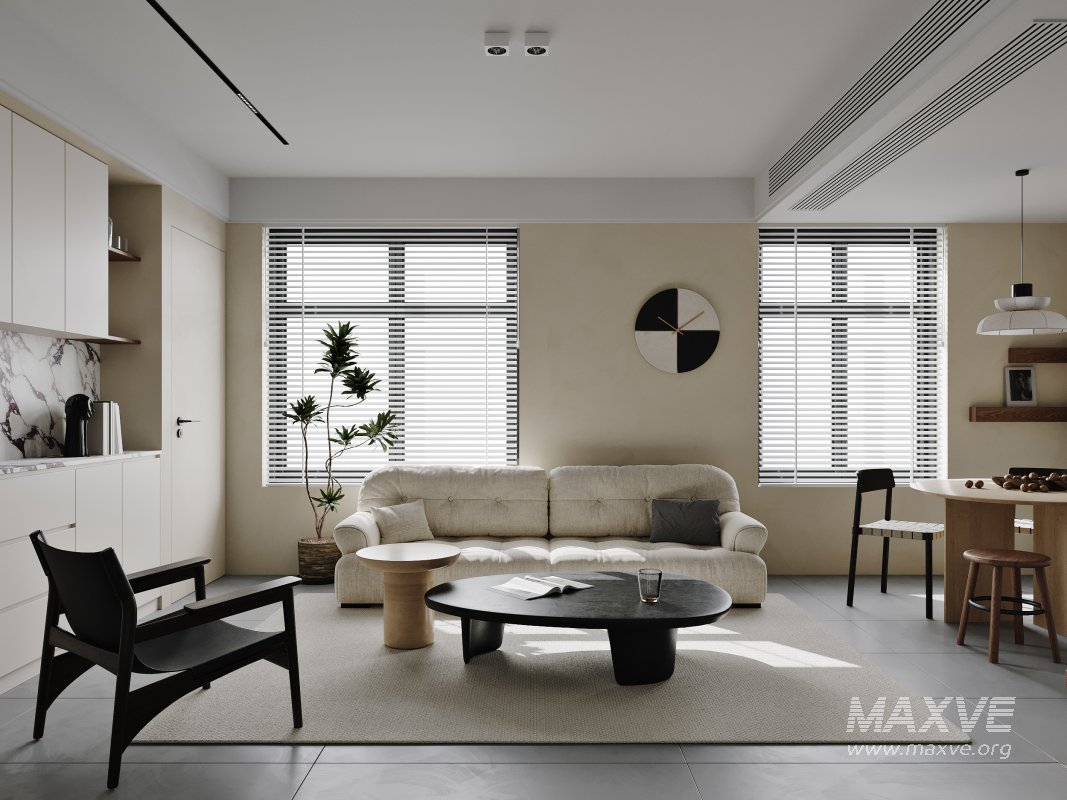 Modern living room and dining room interior scene - Image 1