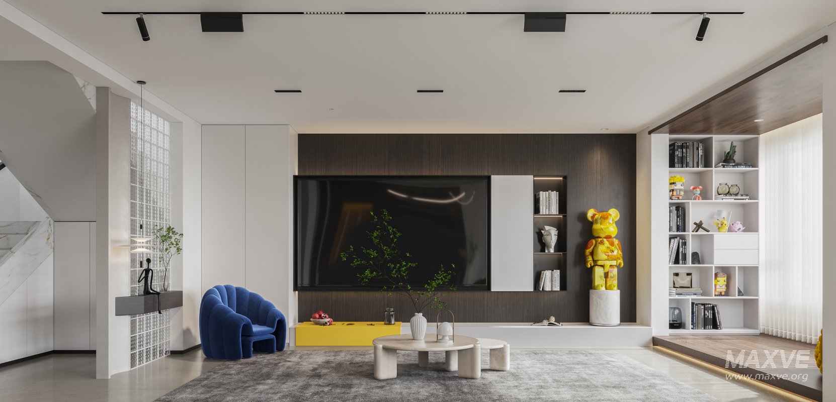 Modern living room and dining room bedroom interior scene - Image 6