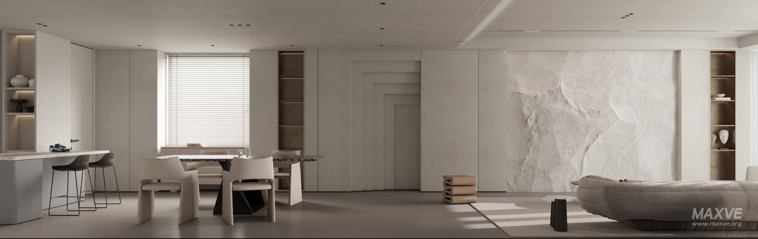 Modern living room and dining room interior scene - Image 1