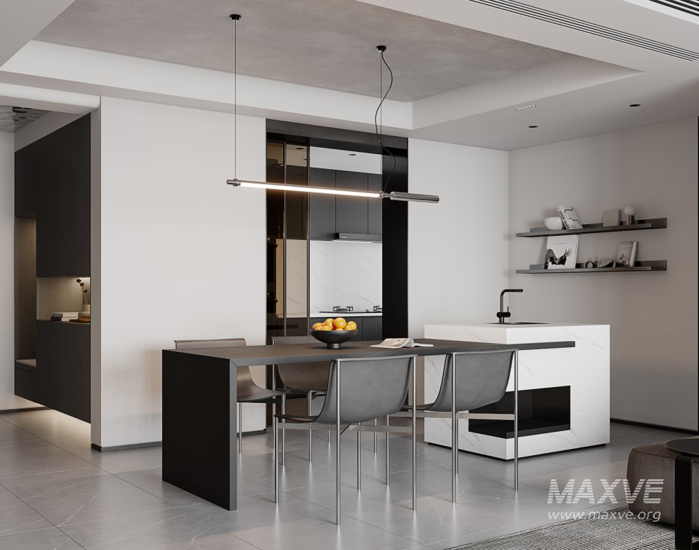 Modern living room and dining room interior scene - Image 1