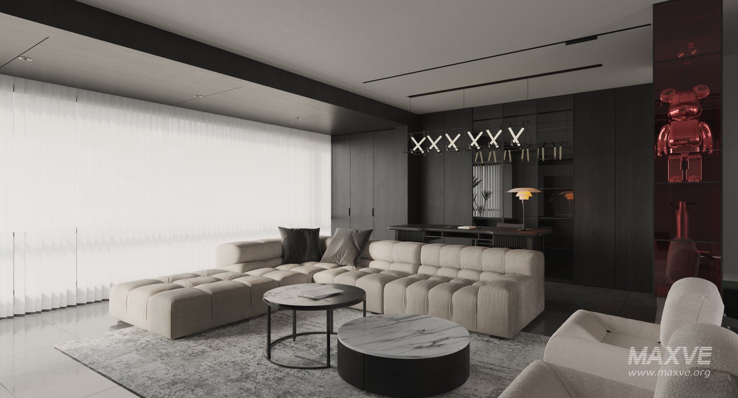 Modern living room and dining room interior scene - Image 11