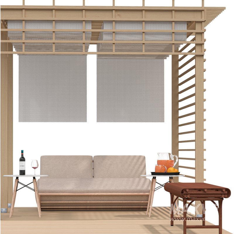 Pergola 3D Scene – Modern Outdoor Lounge and Dining Area - Image 4