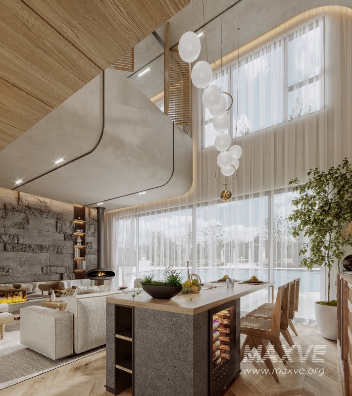 Modern living room and dining room interior scene - Image 2