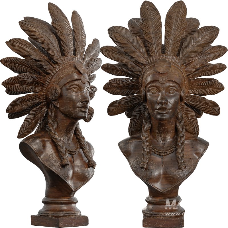 Artistic Bust with Feathered Headdress Statue - Image 6